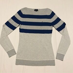 Tommy Hilfiger Womens Grey Striped Cotton Jumper Size Medium